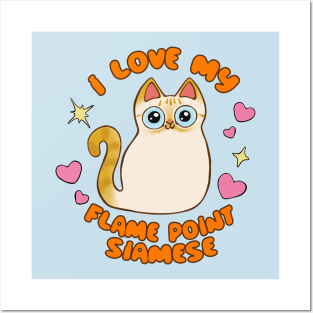 I Love My Flame Point Siamese Cat Hearts Stars Kawaii chibi Posters and Art